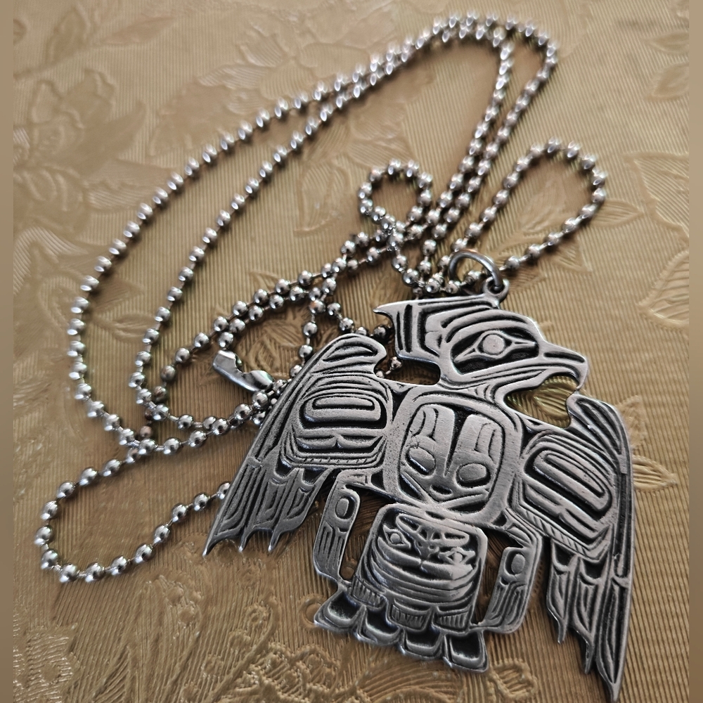 Silver Tribal Thunderbird Pewter Pendant
